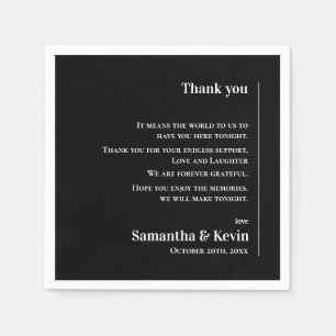Cute Classic Black White Wedding Thank you Message Napkin