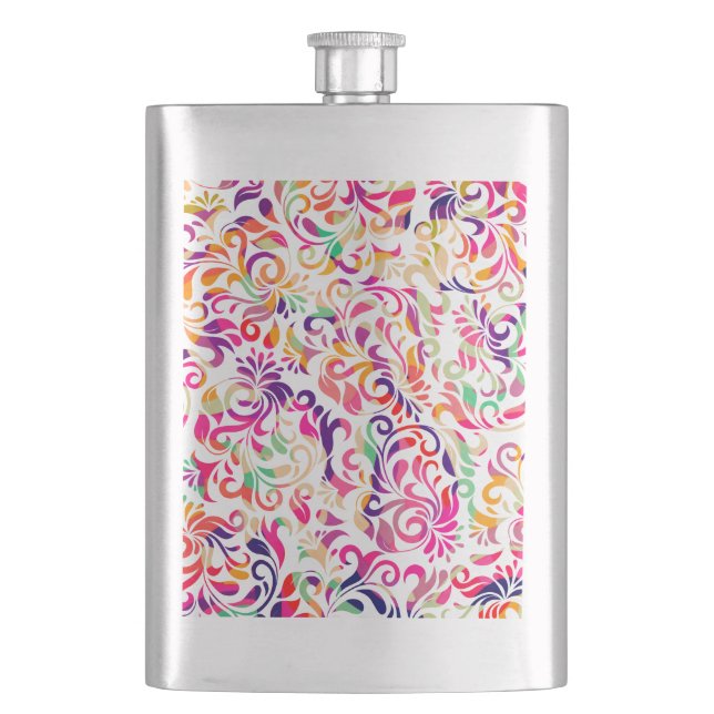Cute classic colorful flowers pattern hip flask (Front)