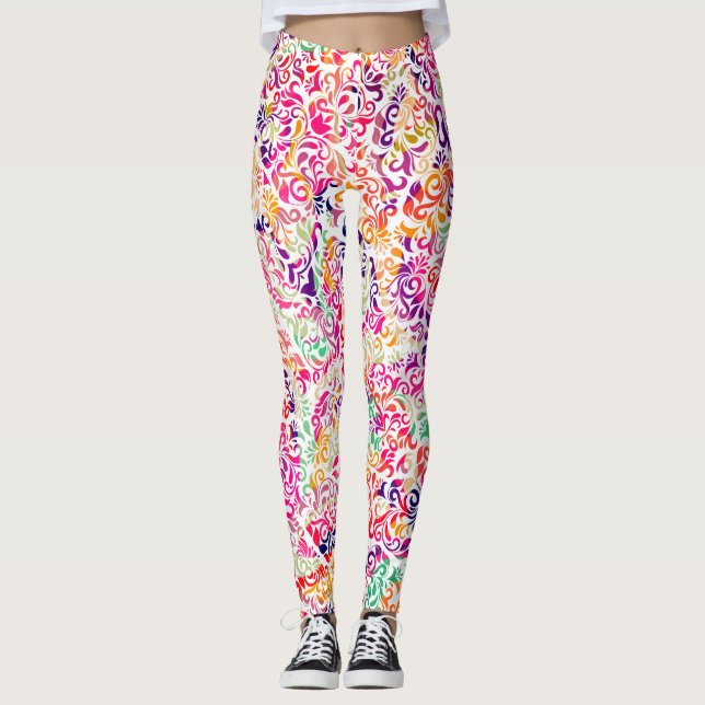 Cute classic colourful flowers pattern leggings (Front)