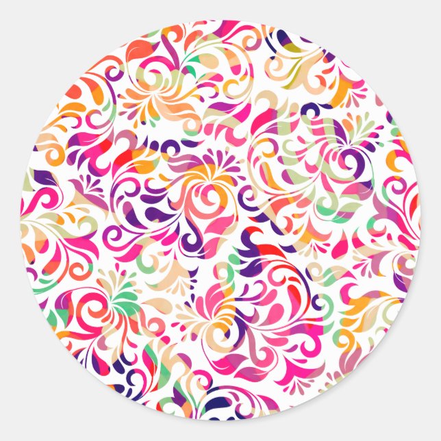 Cute classic colourful flowers pattern round sticker (Front)
