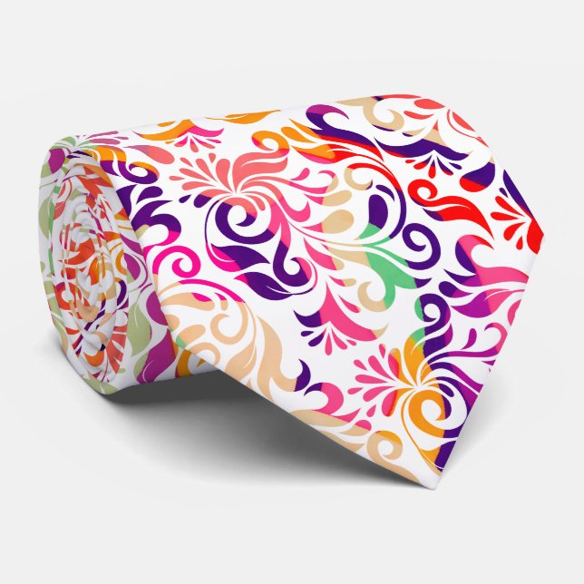 Cute classic colourful flowers pattern tie (Rolled)