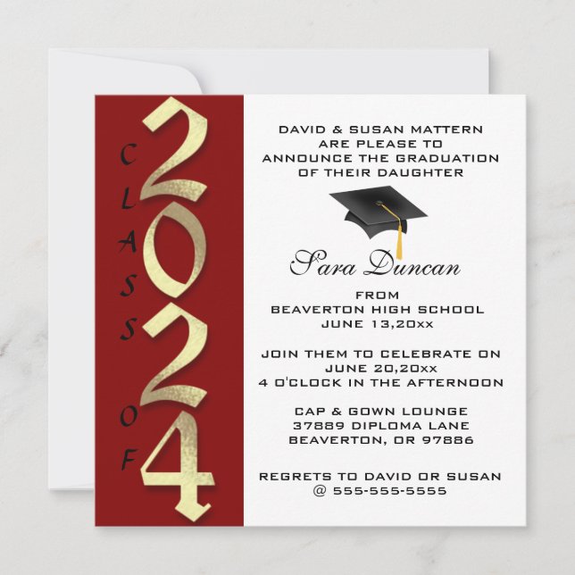 Cute Classic Elegant 2024 Graduation Invitation (Front)