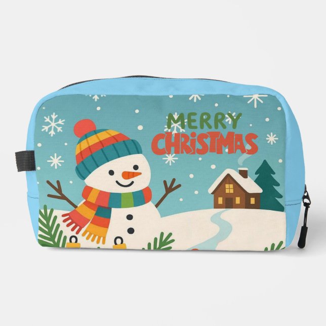 Cute, classic Merry Christmas snowman Dopp Kit (Front)