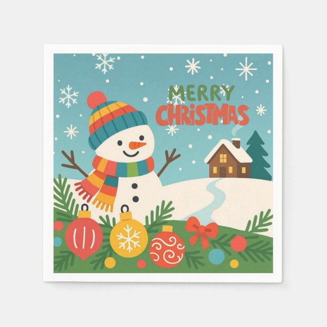 Cute, classic Merry Christmas snowman Napkin (Front)