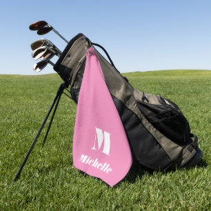 Cute Classic Name Initial Solid Colour Pink Golf Towel