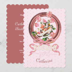 Cute Classic Pink Rococo Girl Roses Bow Shoe Invitation