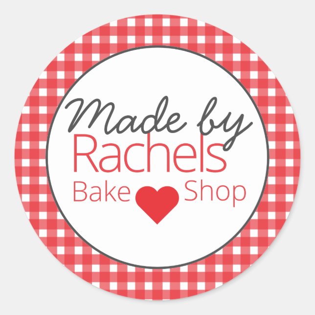 Cute  classic red gingham made by bakery sticker  (Front)