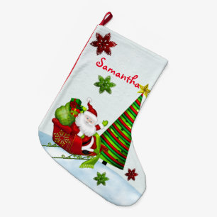 Cute Classic Santa Whimsey HOLIDAY PERSONALIZED Large Christmas Stocking