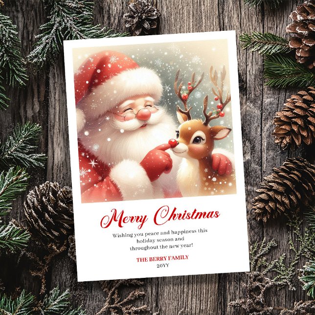 Cute Classic Santa With Rudolph Holiday Greeting   (Cute Classic Santa With Rudolph Holiday Greeting Card)
