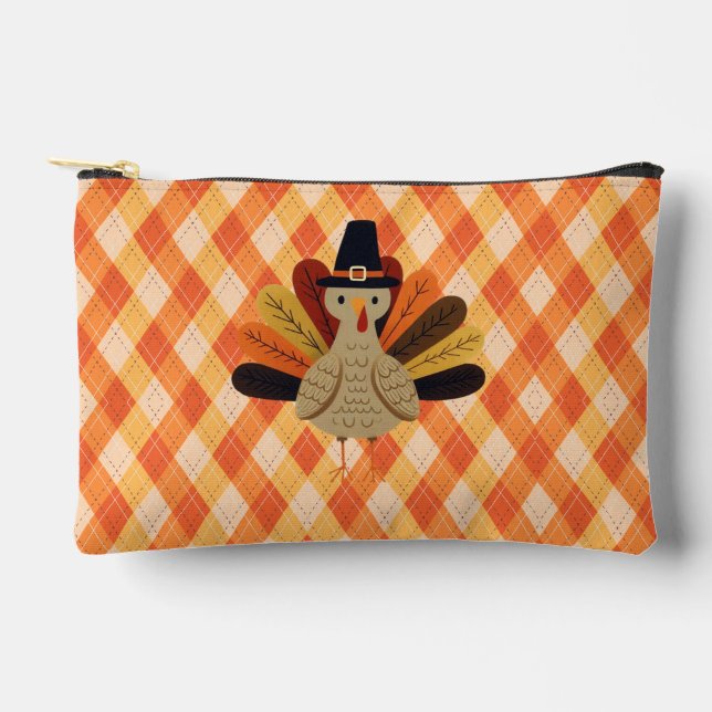 Cute, classic/vintage Thanksgiving Turkey Accessory Pouch (Front)