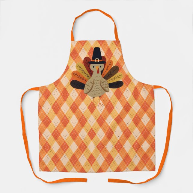Cute, classic/vintage Thanksgiving Turkey Apron (Front)