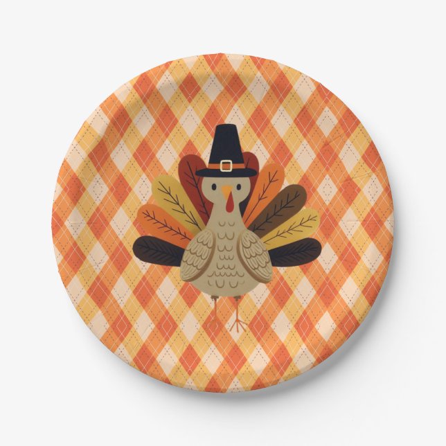 Cute, classic/vintage Thanksgiving Turkey Paper Plate (Front)