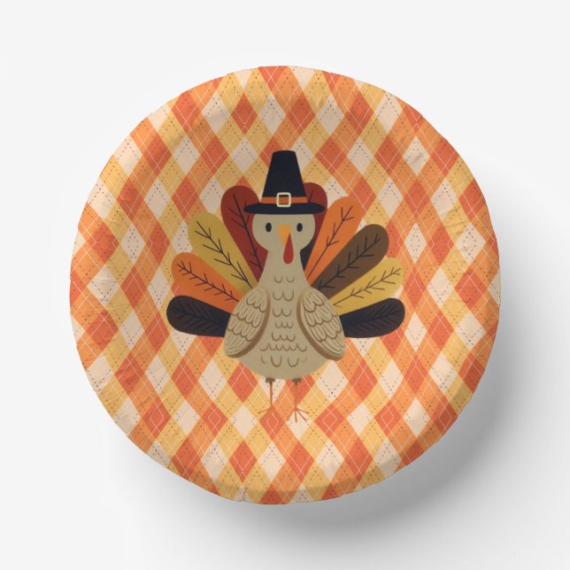 Cute, classic/vintage Thanksgiving Turkey Paper Plate (Front)