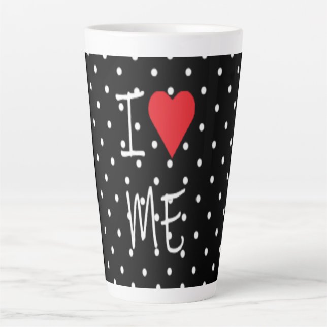 Cute Classy Black White Polka Dot Red Heart Love Latte Mug (Front)