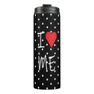 Cute Classy Black White Polka Dot Red Heart Love Thermal Tumbler