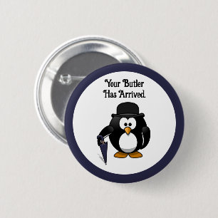 Cute Classy Butler Penguin Cartoon with Umbrella 6 Cm Round Badge