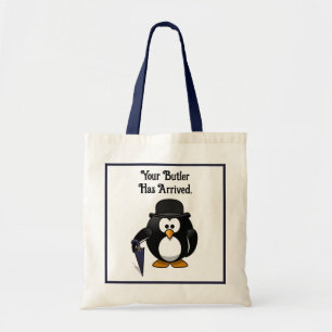 Cute Classy Butler Penguin Cartoon with Umbrella Tote Bag