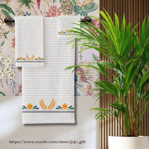 Cute classy floral in orange and stripes Trendy Bath Towel Set
