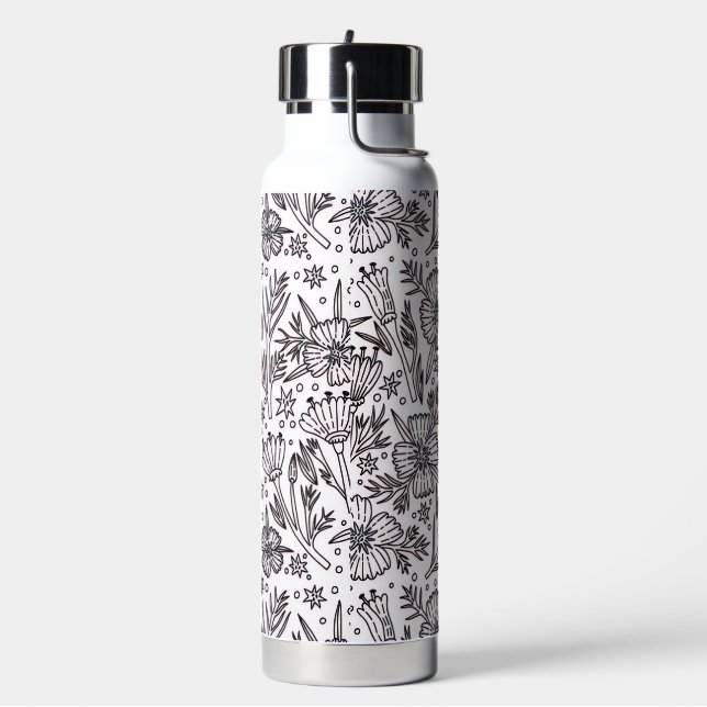 Cute, clean, floral vacuum bottle for daily use. (Left)