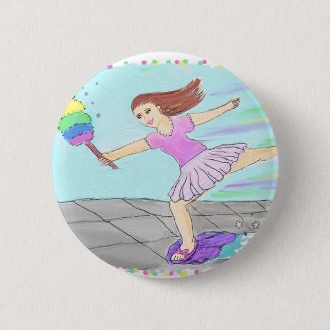 Cute Cleaning Lady 6 Cm Round Badge (Front)