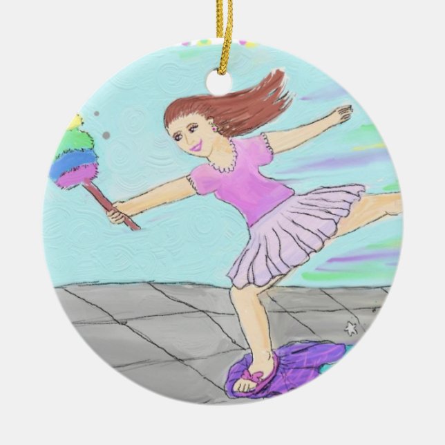 Cute Cleaning Lady Ceramic Tree Decoration (Front)