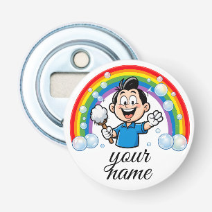 Cute Cleaning Mascot Rainbow Cartoon Design Art Bottle Opener