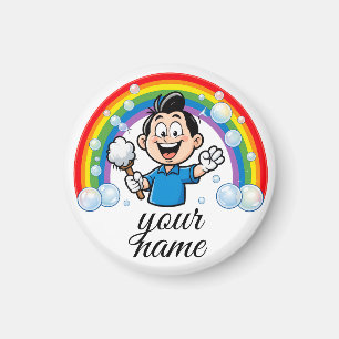 Cute Cleaning Mascot Rainbow Cartoon Design Art Magnet