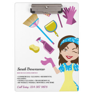 Cute Cleaning Service Cartoon Lady Janitorial Clipboard