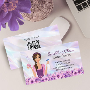 Cute Cleaning Service Maid QR CODE Business Card