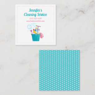 Cute Cleaning Service Supplies Bucket Square Business Card