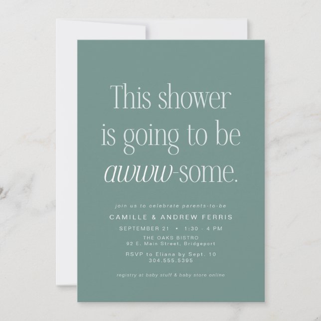 Cute clever awesome green baby shower invitation (Front)