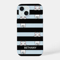 Cute Climbing Cats on Black and Blue Stripes