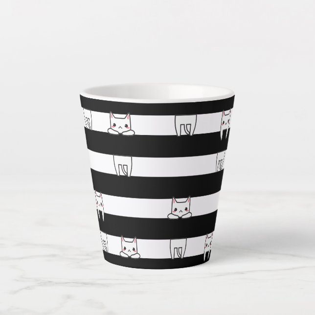 Cute Climbing Cats on Black Stripes Latte Mug (Front)