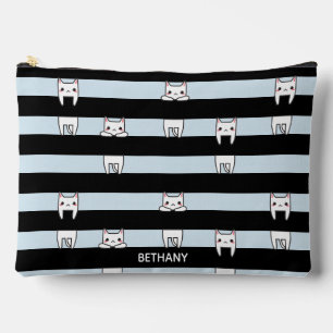 Cute Climbing Cats on Striped Personalised Accessory Pouch