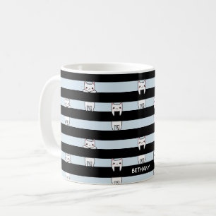 Cute Climbing Cats on Striped Personalised Coffee Mug