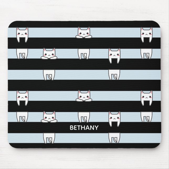Cute Climbing Cats on Striped Personalised Mouse Mat (Front)