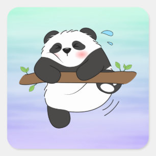 Cute Climbing Panda Double Side Front Back Square Sticker