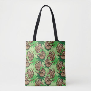 Cute Climbing Sloth Pattern Green Tote Bag