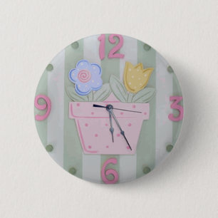 Cute Clock Style Kids Button - Growing Flowers