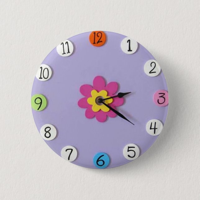 Cute Clock Style Kids Buttons - "Daisy" (Front)