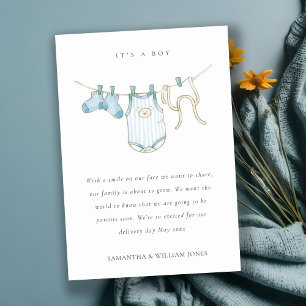 Cute Clothesline Aqua Blue Baby Announcement