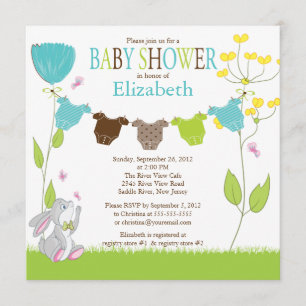 Cute Clothesline Boy Baby Shower Invitations
