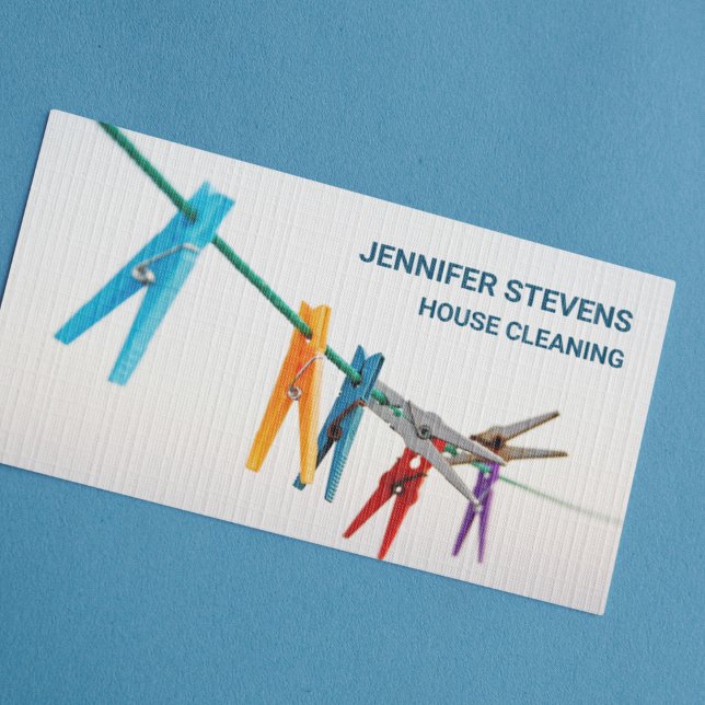 Cute Clothesline House Cleaning Maid Housekeeper Business Card (Creator Uploaded)