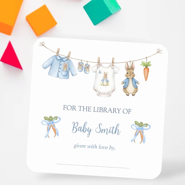 Cute Clothesline Peter the Rabbit Book Plate Square Sticker (Creator Uploaded)