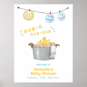 Cute Clothesline Rubber Duck Baby Shower Welcome Poster