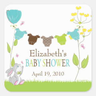 Cute Clotheslines Baby Boy Baby Shower Sticker