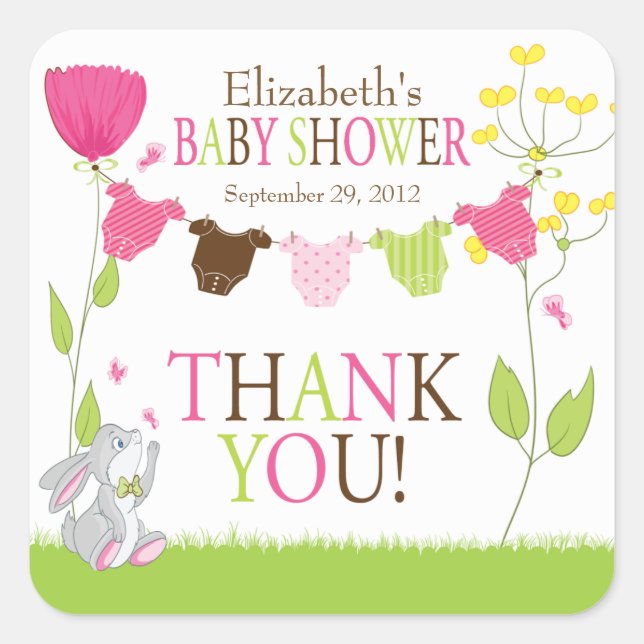 Cute Clotheslines Baby Girl Baby Shower Sticker (Front)
