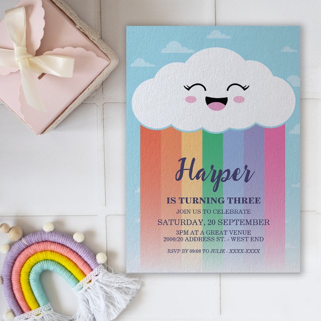 Cute Cloud and Rainbow Birthday Party Invitation (Creator Uploaded)