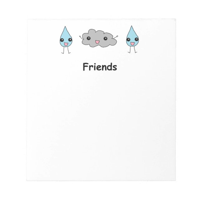 Cute Cloud and Raindrop Friends Notepad (Front)