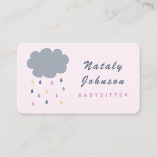 Cute Cloud & Colourful Rain Babysitter Minimalist Business Card